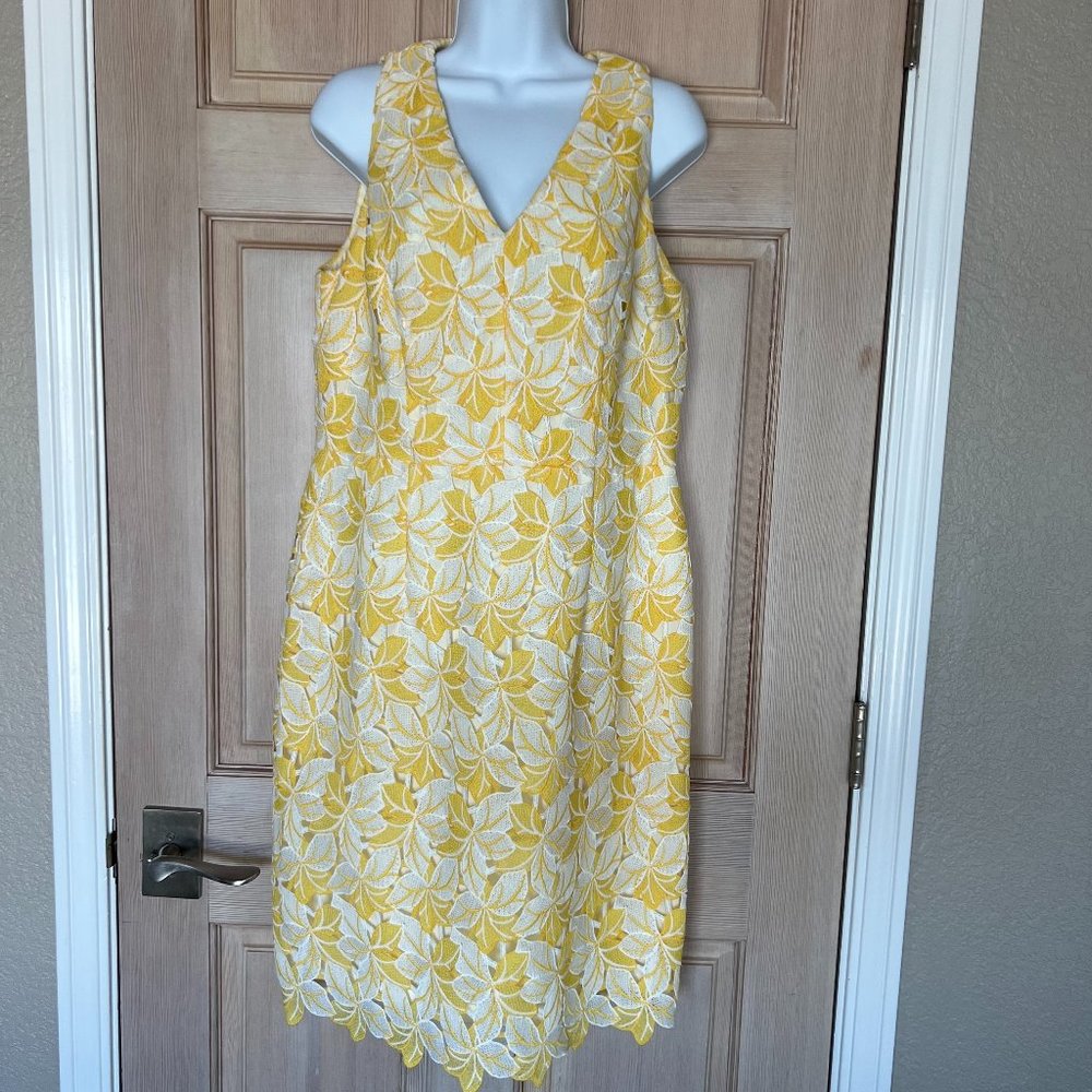 WHBM Floral Lace Sheath Dress in Canary Yellow and White - Size 10